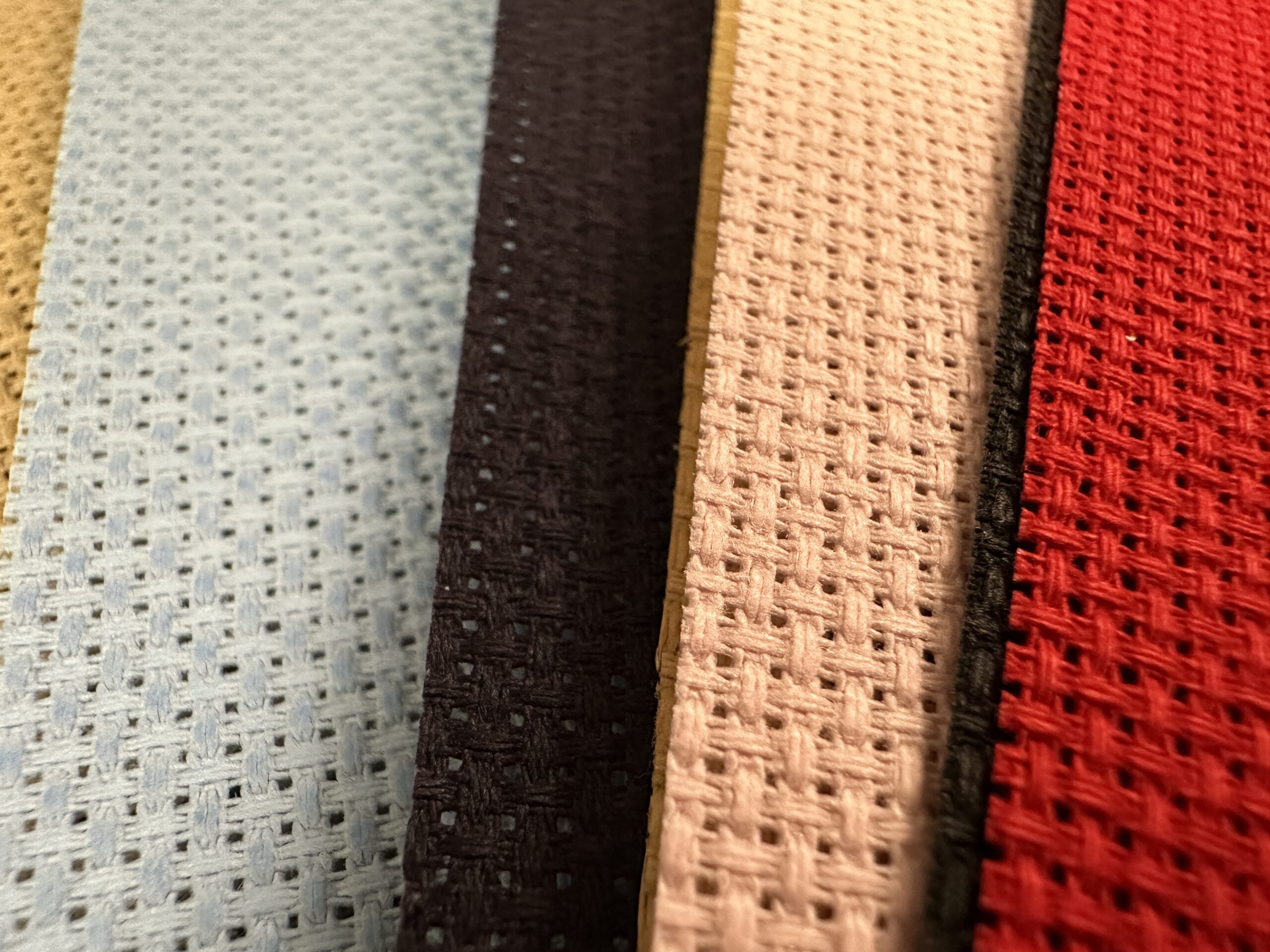 Cross stitch fabric count comparison showing different Aida counts